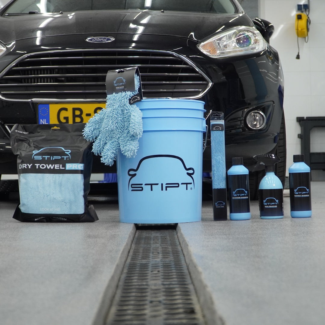 Stipt Pré Polish Set: Advanced Shampoo, Wash Glove, Grit Bucket, Iron Remover, 3D Clay Towel, Perfect Shampoo en Dry Towel PRO voor een auto