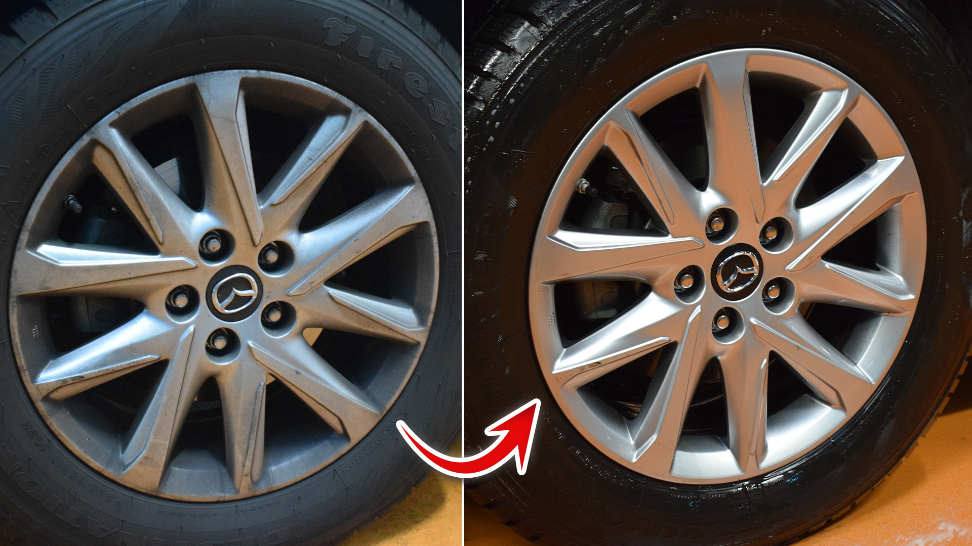Voor en na foto autovelgen Stipt Iron Remover